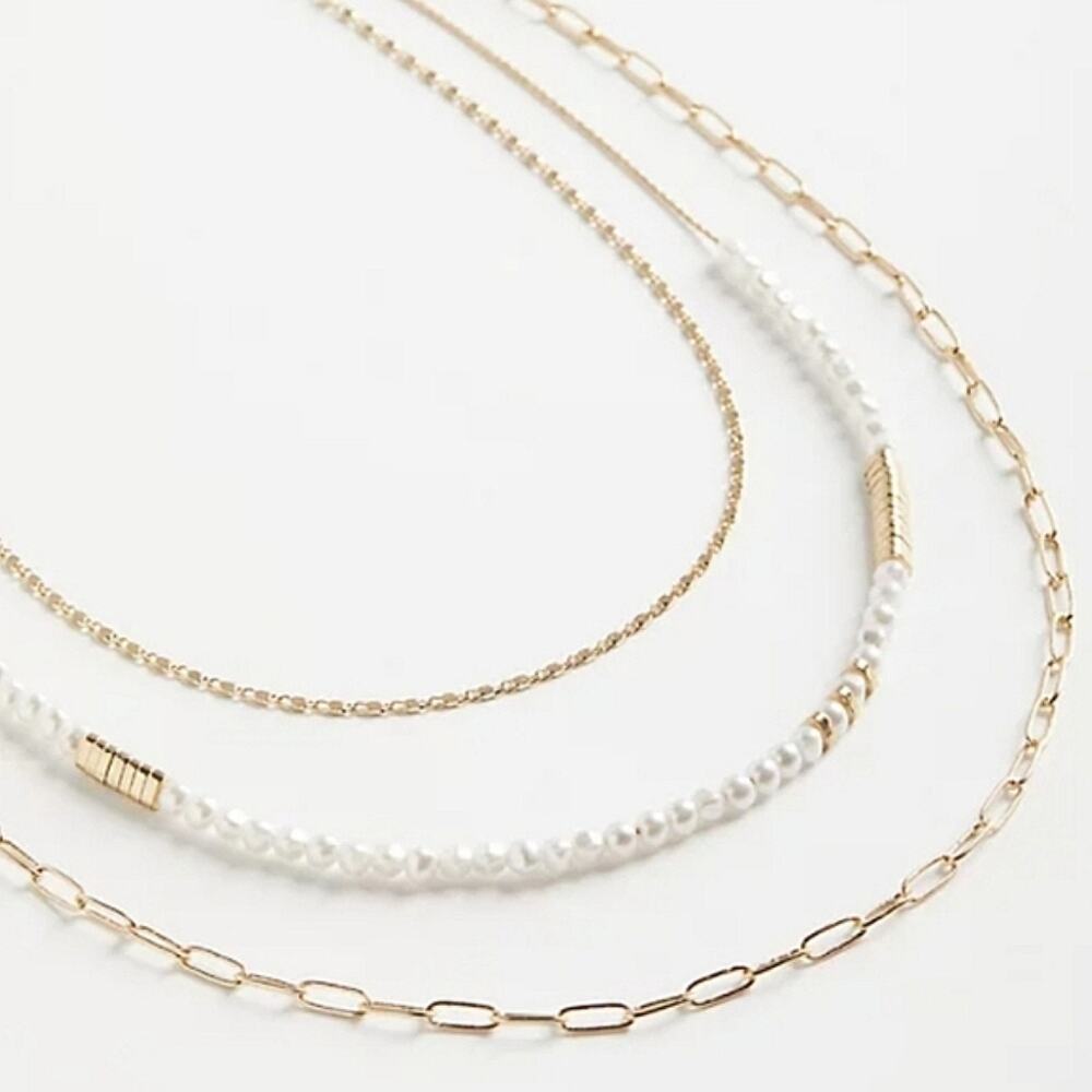TORRID ROPE & LINK CHAIN FAUX PEARL LAYERED NECKLACE - GOLD TONE
